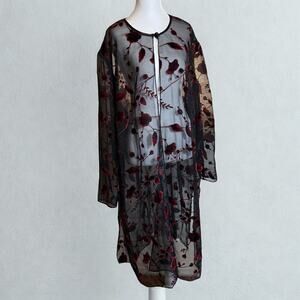 VTG Whimsigoth Velvet Burnout Kimono Sz 22 Floral Fairy Grunge Sheer Open Front